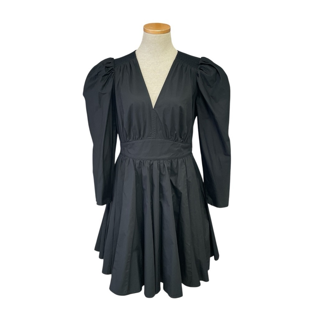 XIRENA Black Puff Sleeve Dress Fit & Flare V-Neck Size Small